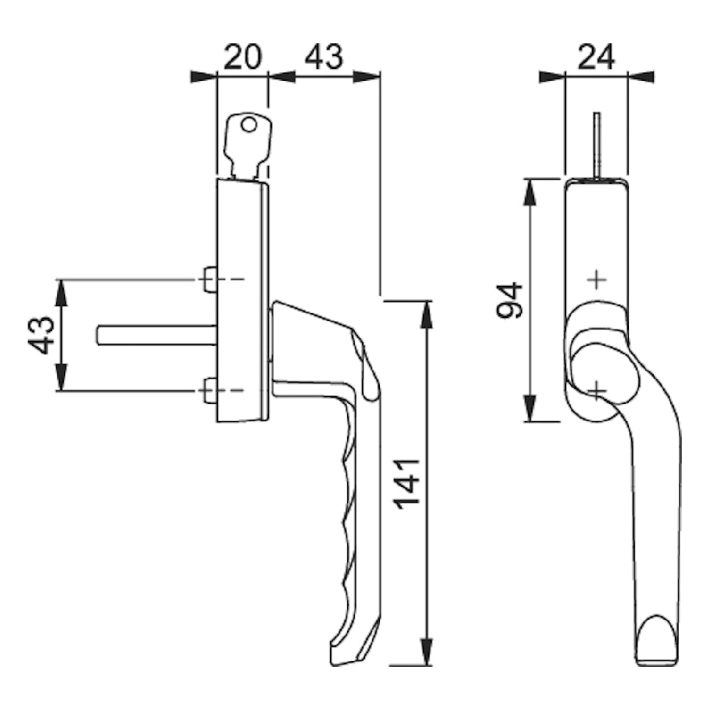 Handtag London 013/U955S F1 7/8x53 låsbar höger SB