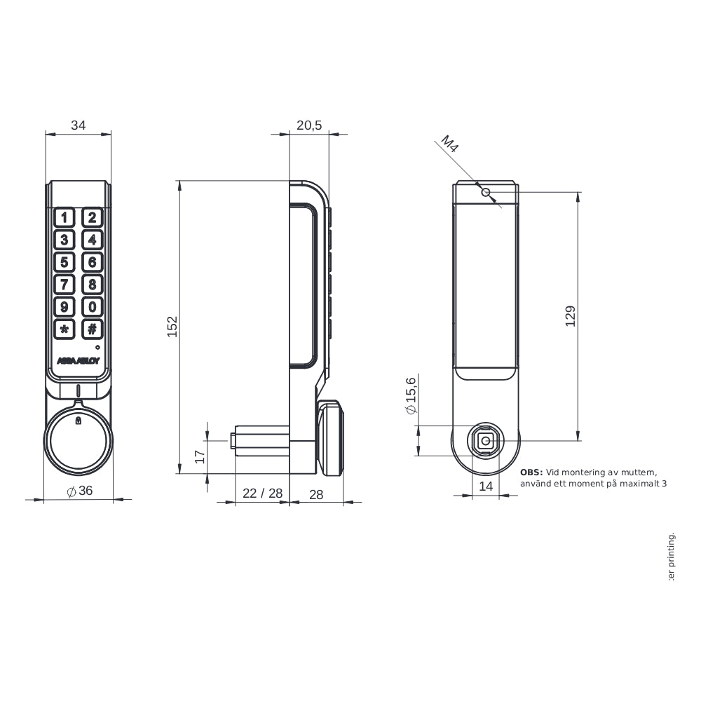 Elektromekaniskt skåplås Pin vertikal 23mm