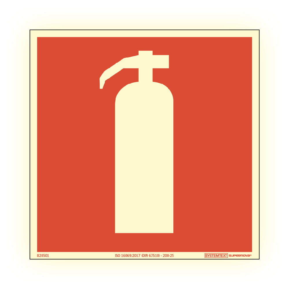 Skylt Brandsläckare färgefterlysande