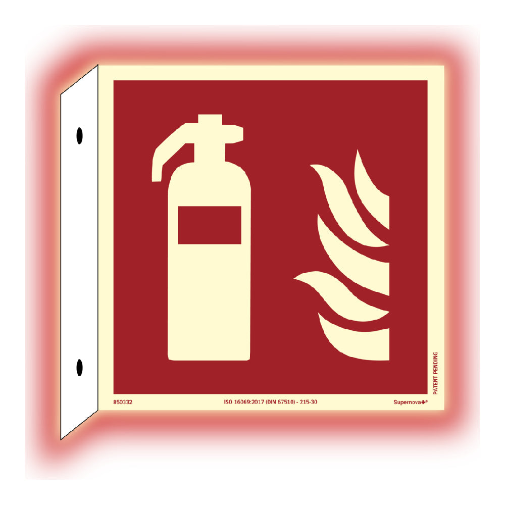 Skylt Supernova+® Brandsläckare kantbockad ISO 200x200mm alu