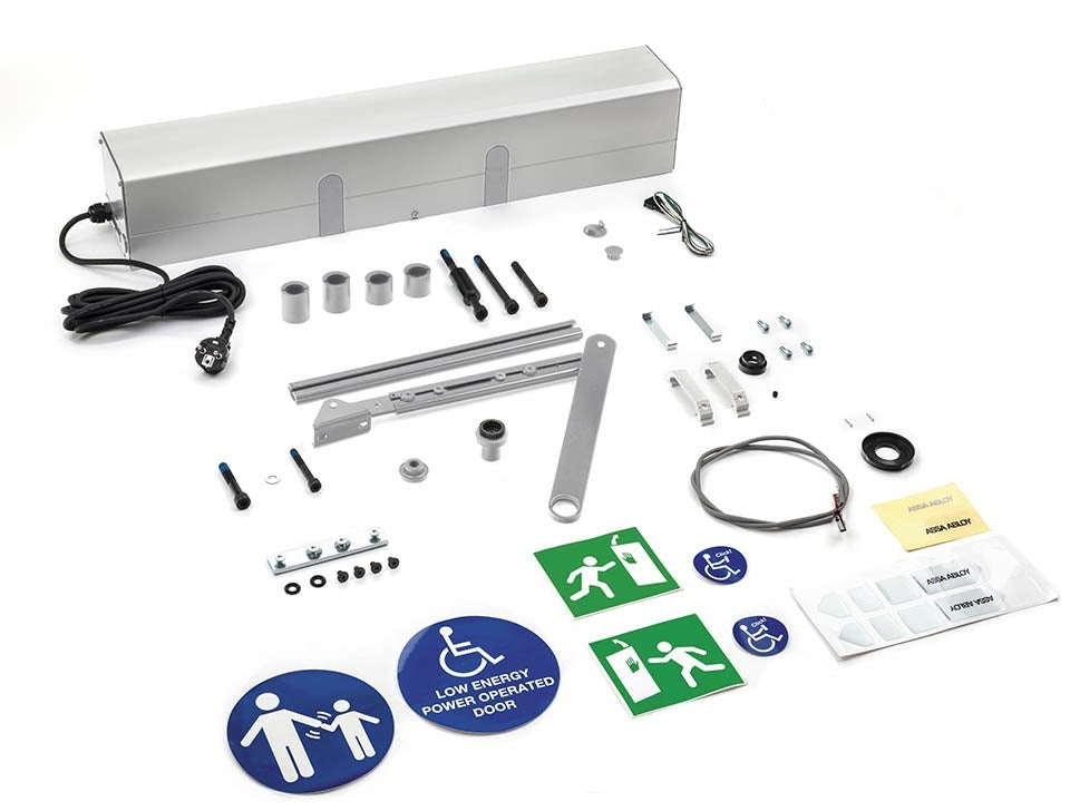 Dörrautomatik SW200 tryckande standardarm kpl silver