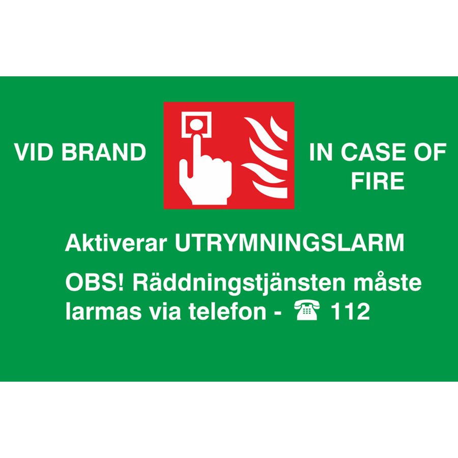 Skylt Aktiverar utrymningslarm 135x85mm