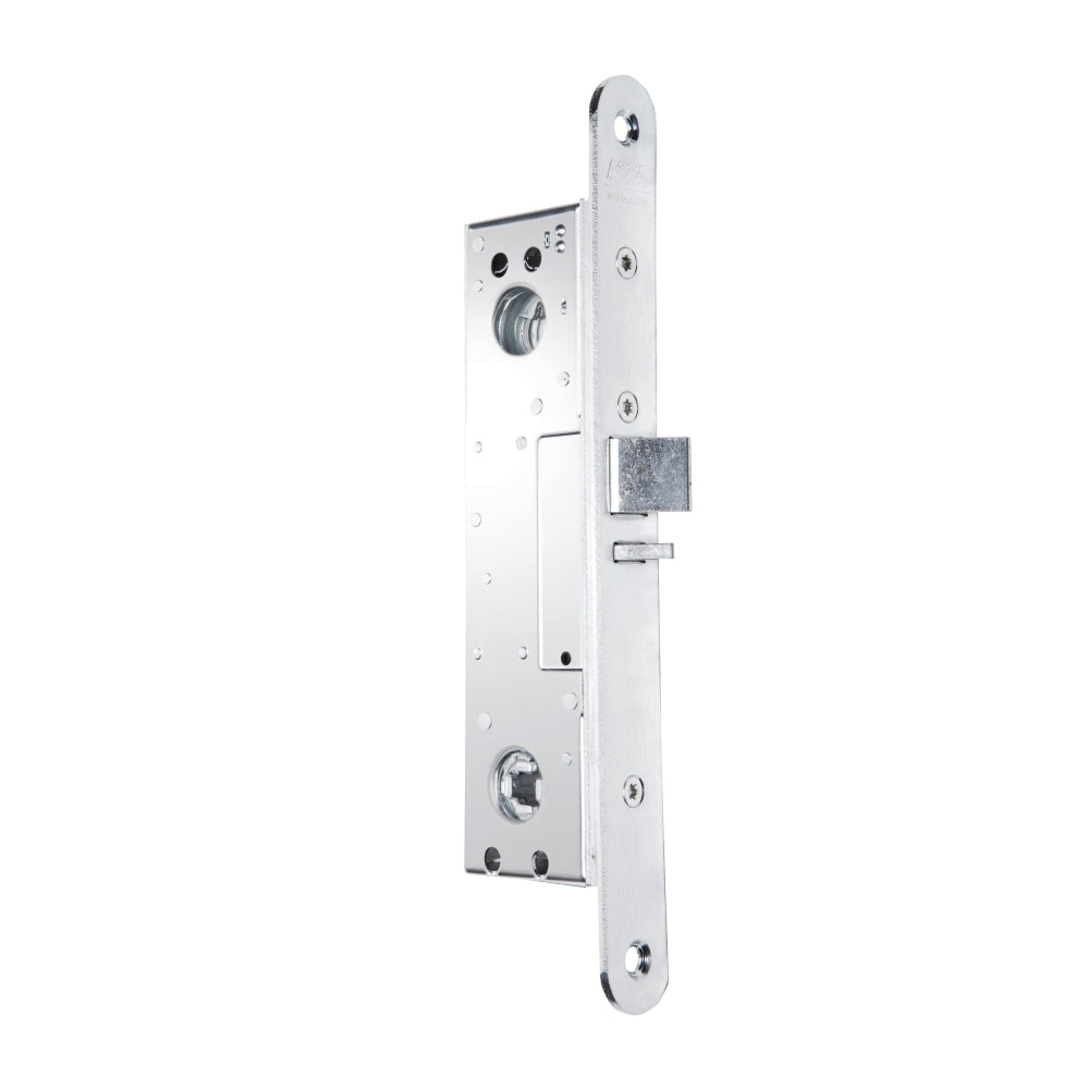 Låshus 1361-28 höger M7 från ASSA ABLOY är ett smalprofillåshus för utrymningsdörrar med inbyggd mikrobrytare M7 för indikering av utrymningsvredets rörelse. Passar högerhängda dörrar med 28 mm dorndjup.