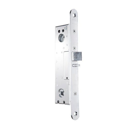 Låshus 1361-28 höger M7 från ASSA ABLOY är ett smalprofillåshus för utrymningsdörrar med inbyggd mikrobrytare M7 för indikering av utrymningsvredets rörelse. Passar högerhängda dörrar med 28 mm dorndjup.