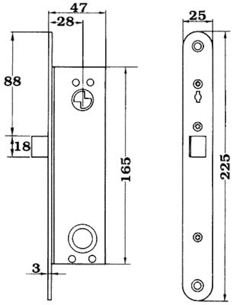 Låshus 1380-28 höger – Smalprofil entrédörr, 28 mm