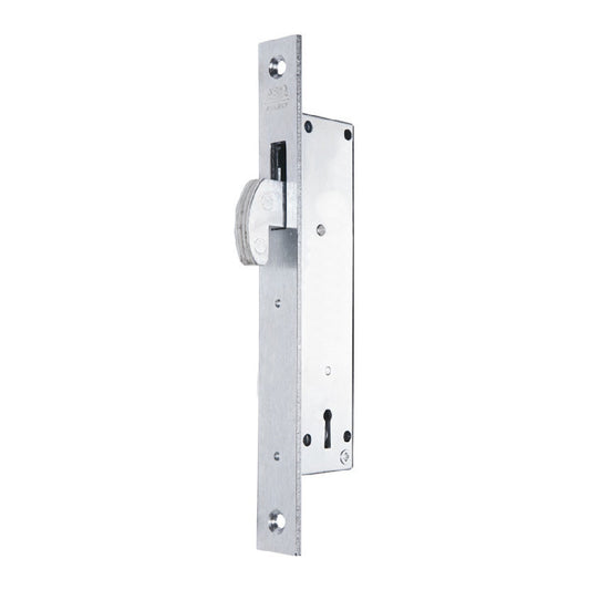 Låshus 237 hakregel från ASSA ABLOY är ett hakregellås för smalprofildörrar med 9 tillhållare. Ger med ett varvs nyckelvridning full utlåsning av regeln (22 mm) med förregling i utlåst läge