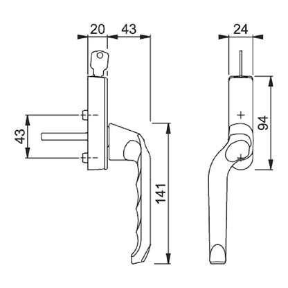 Handtag London 013/U955S F1 7/8x53 låsbar vänster