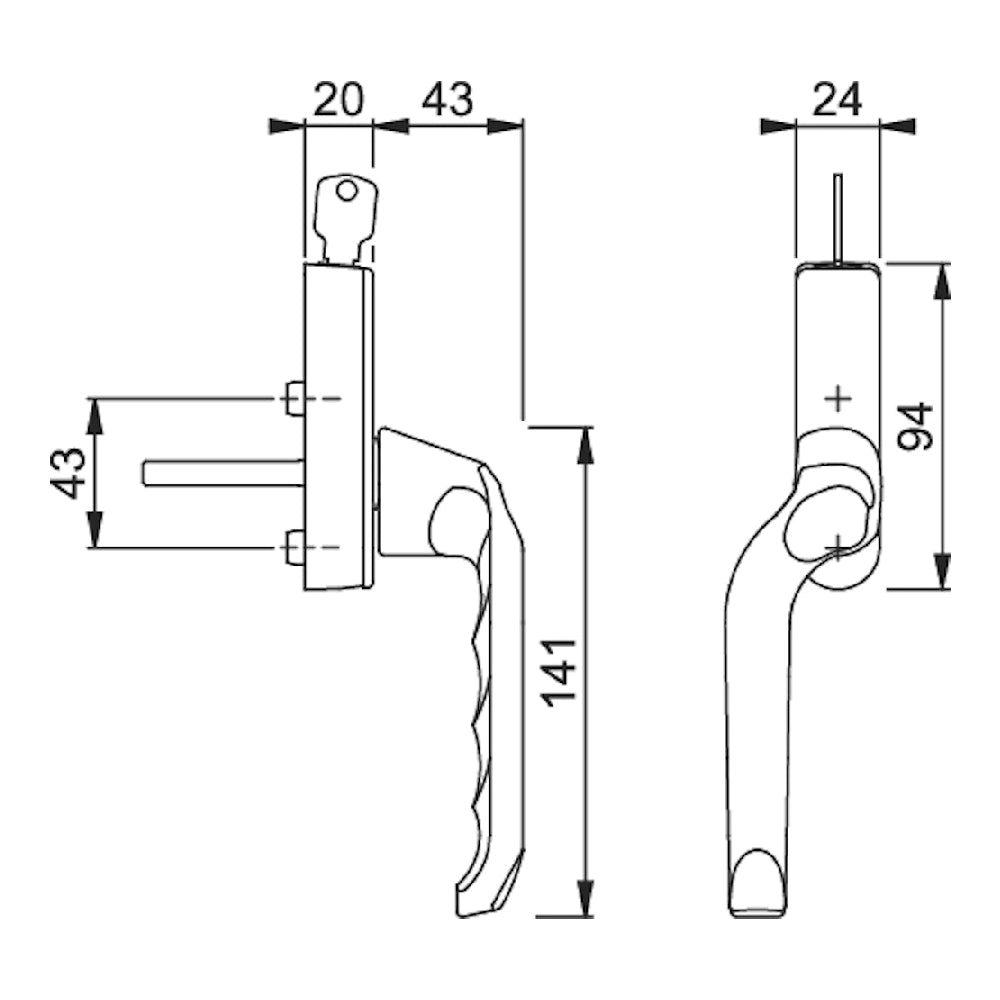 Handtag London 013/U955S F1 7/8x53 låsbar vänster SB