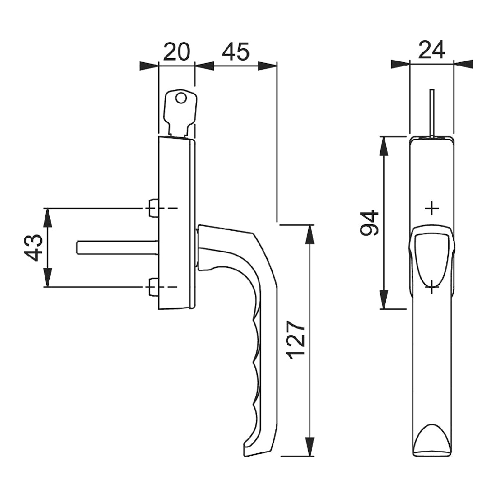 Handtag London 013/U955S F1 7/8X53  Låsbar Rak Sb