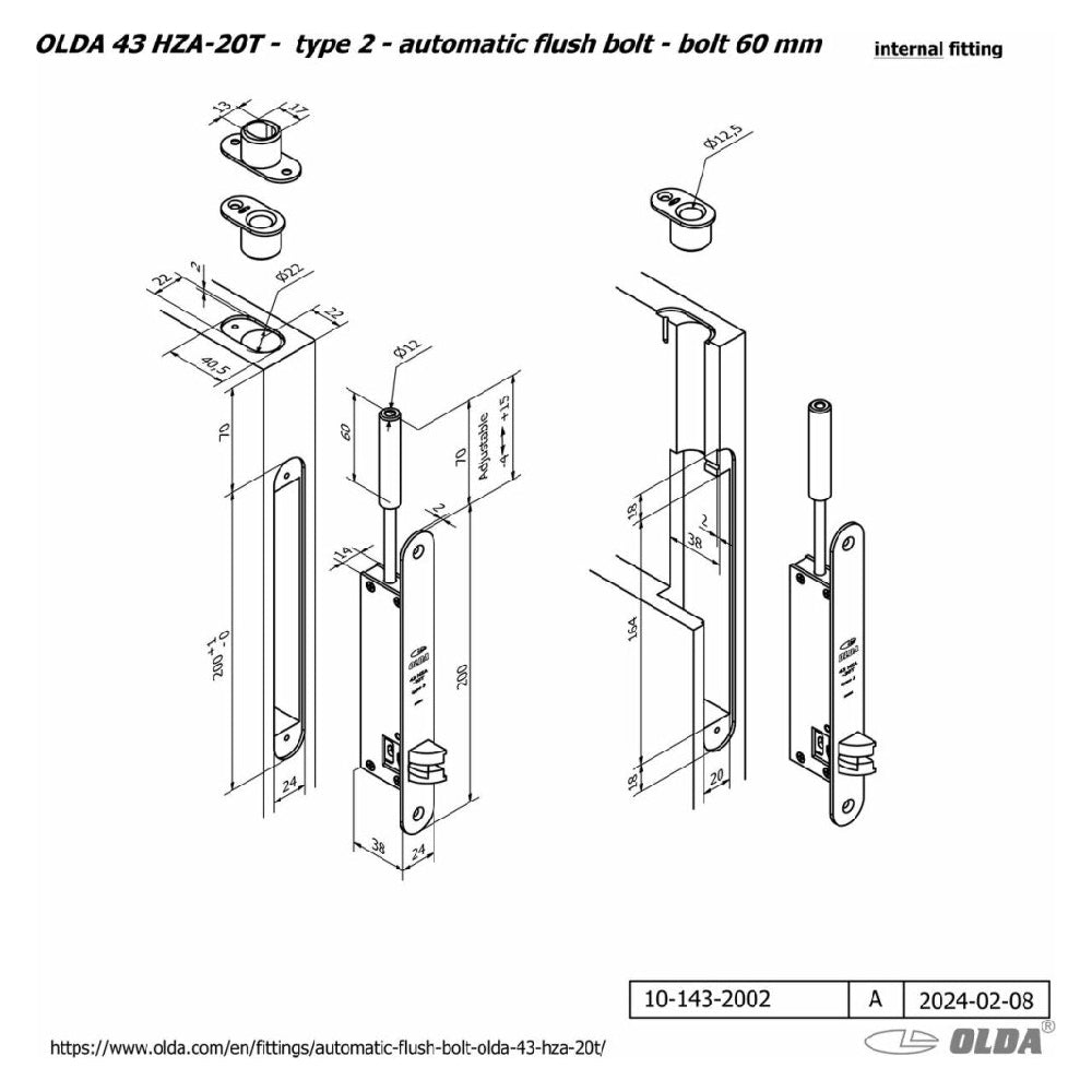 Kantregel automatisk 43 HZA-20T typ 2 höger 60 mm kit