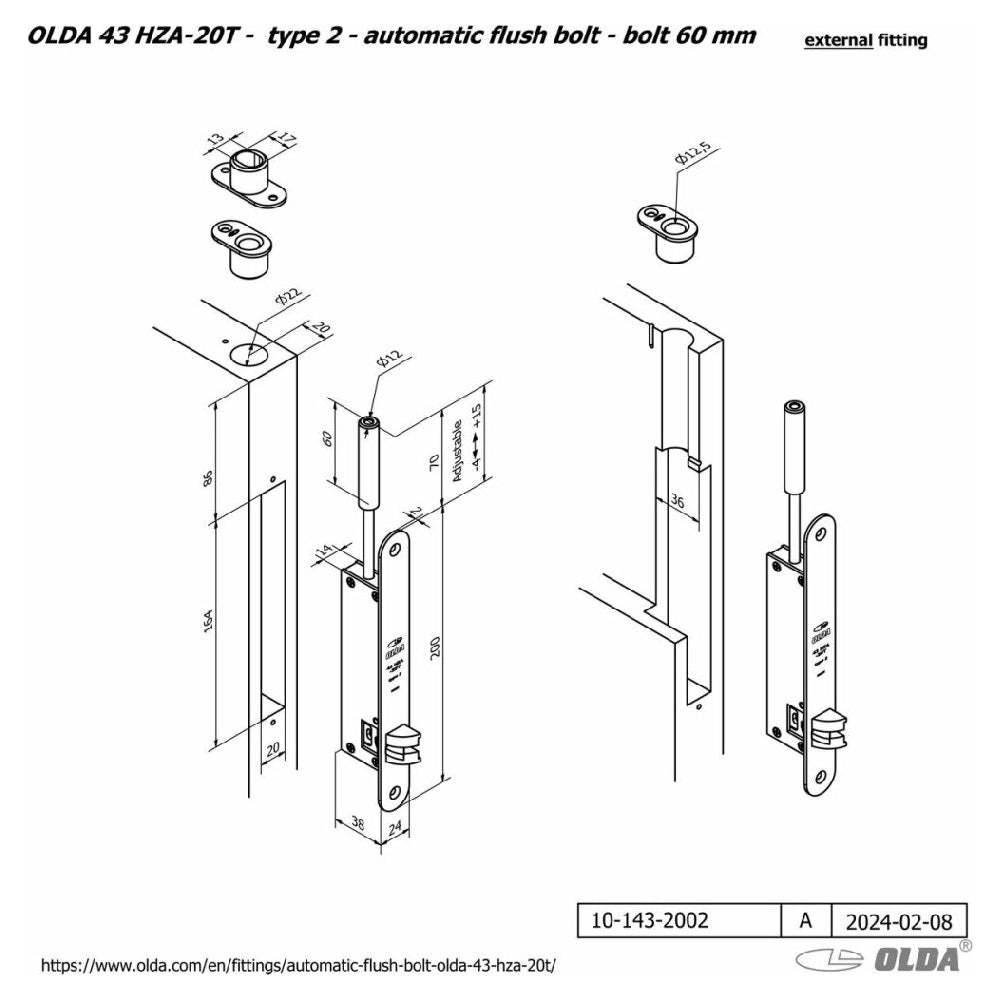 Kantregel automatisk 43 HZA-20T typ 2 höger 60 mm kit