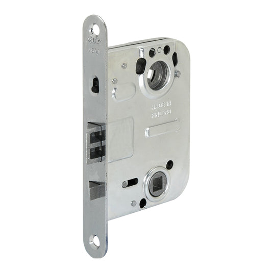 Låshus 4570 höger krom från ASSA ABLOY är ett låshus för mellandörrar med automatisk förregling. Förreglingen styrs med knappen i stolpen.