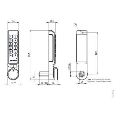 Elektromekaniskt skåplås Pin vertikal 23mm