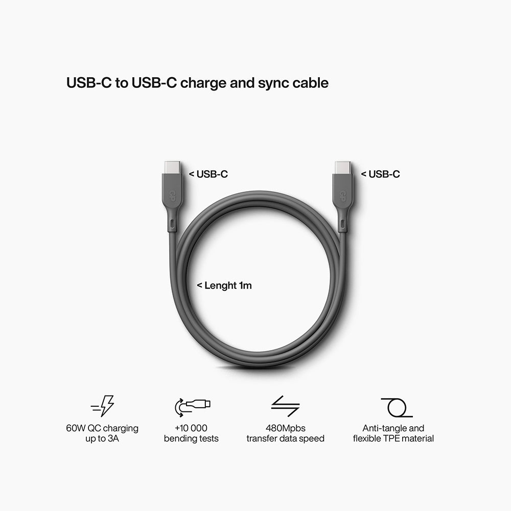 USB-kabel CC1B USB-C till USB-C 1m grå