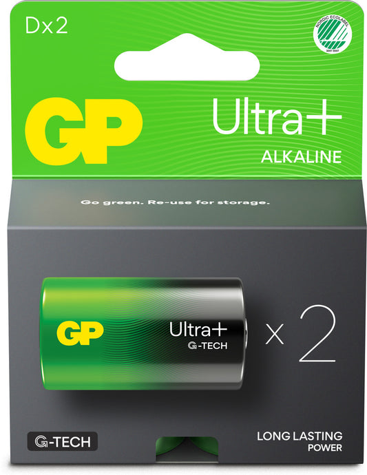 Batteri 13AUP/LR20 D Ultra Plus alkaliskt 2-pack SB