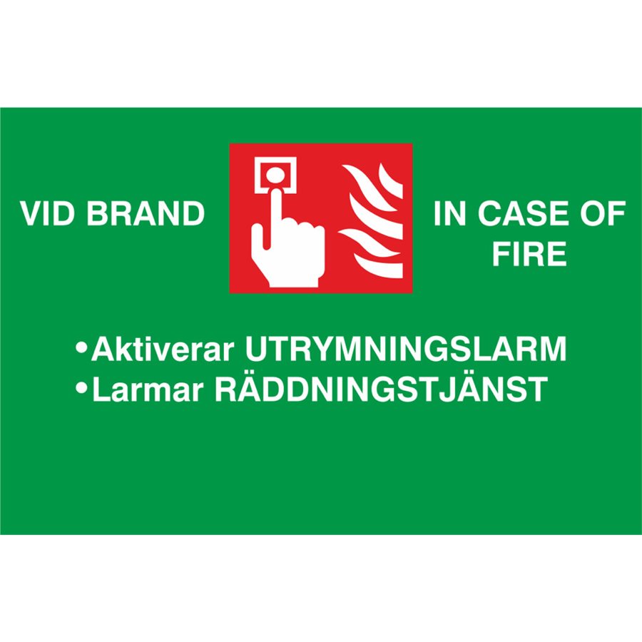 Skylt Aktiverar utrymningslarm Larmar 90x60mm