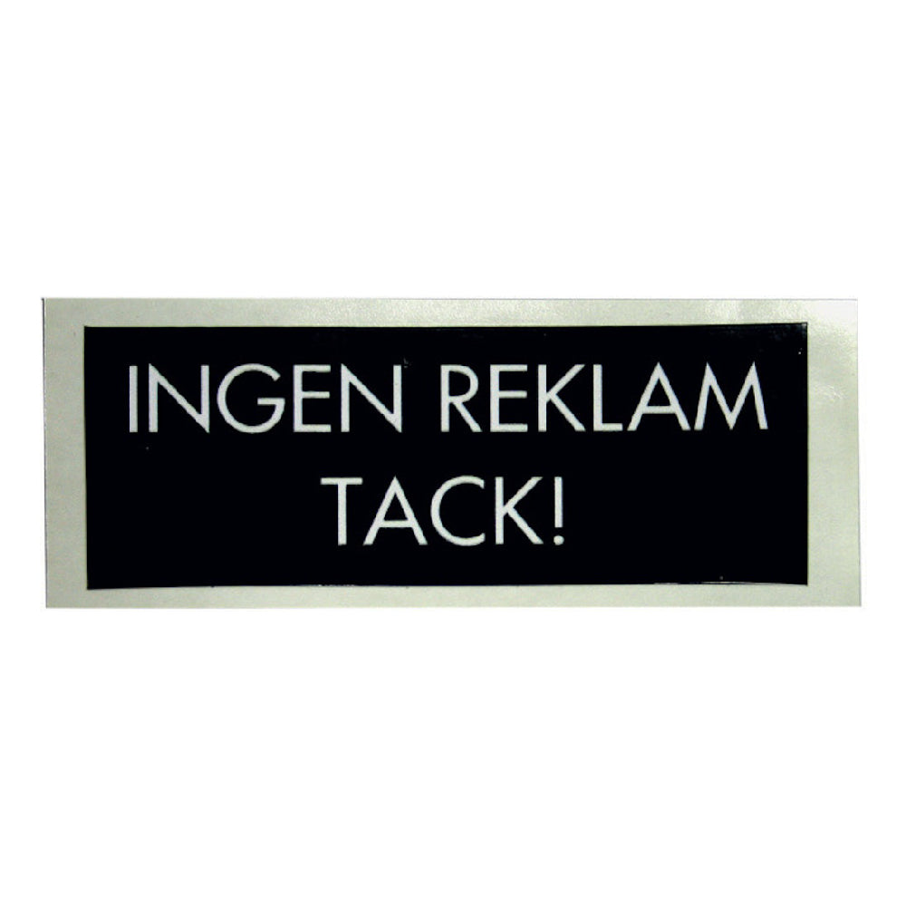 Skylt INGEN REKLAM dekal svart 95x35mm SB