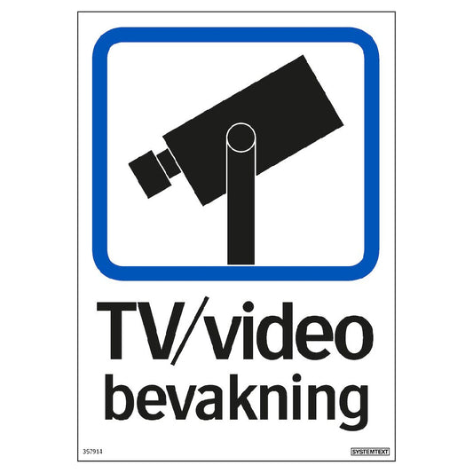 Skylt TV/Video bevakning hårdplast A4 210x297mm