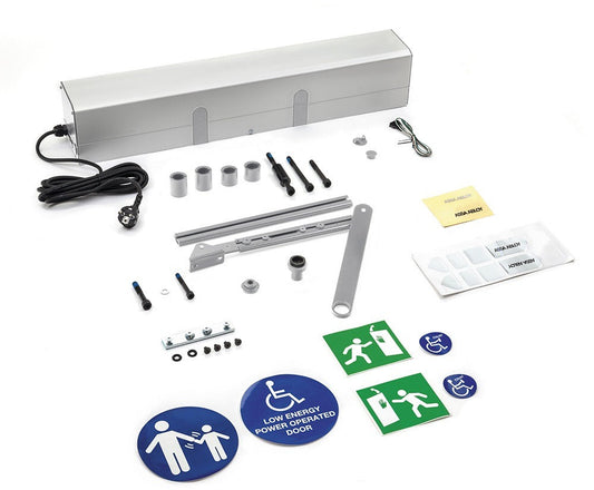 Dörrautomatik SW100 tryckande standardarm kpl silver