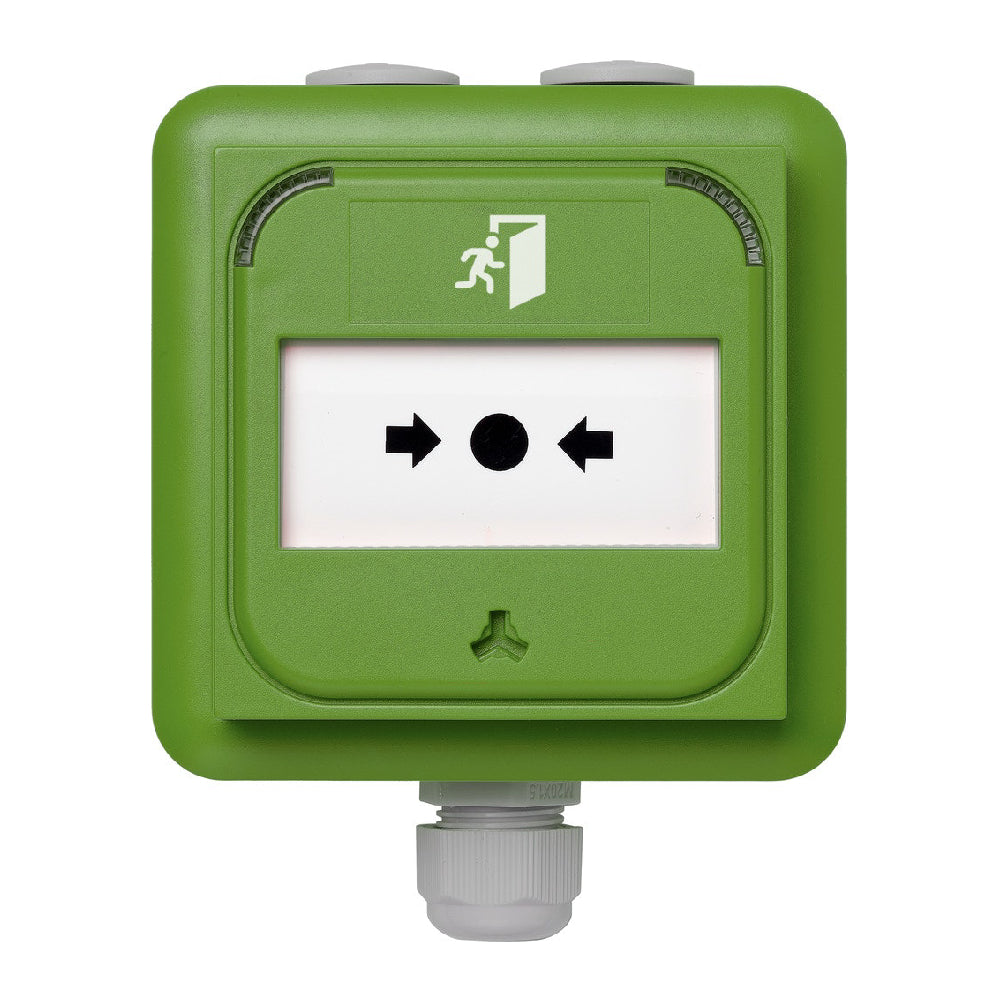 Larmknapp LED adresserbar isolator infälld/utanpå IP67 grön
