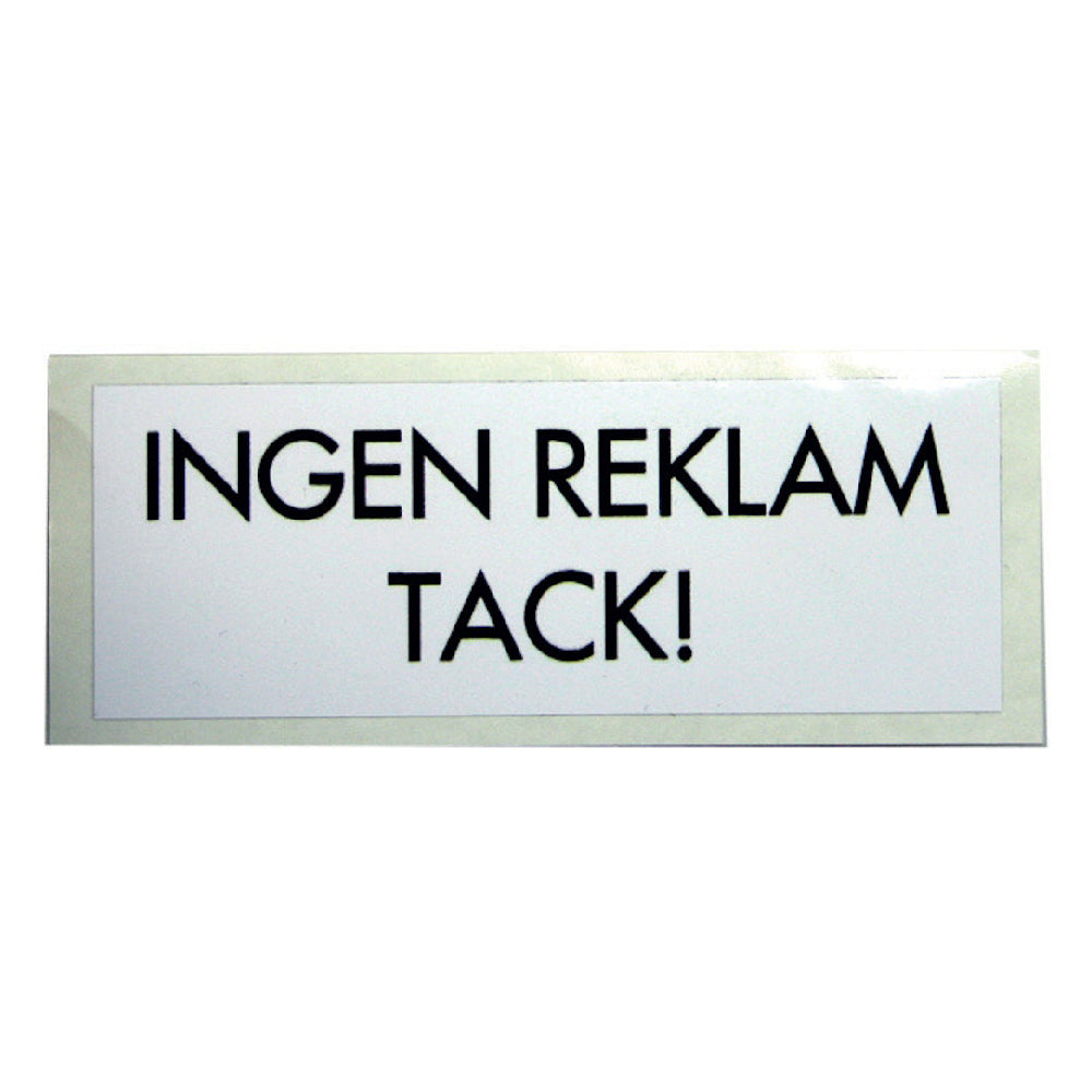 Skylt INGEN REKLAM dekal vit 95x35mm SB