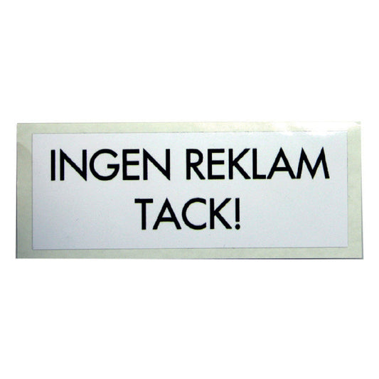 Skylt INGEN REKLAM dekal vit 95x35mm SB