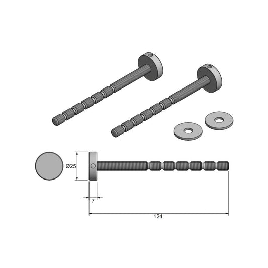 Monteringsset draghandtag PH-300 enk Ø25 högängad al/trä mat, med Dörr,Trycken & handtag,Draghandtag tillbehör,  Produktinformation För singelmontering av ett draghandtag på aluminium- eller trädörr. Levereras i par. I borstat rostfritt stål. Höger eller