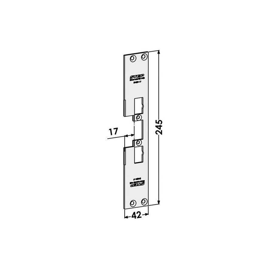 Monteringsstolpe ST4001-17 plan, med Elektrisk låsning,Elektrisk låsning,Elslutbleck monteringsstolpar, Produktinformation Plan stolpe i rostfritt stål för trä- eller metallkarmar. För enkel- och dubbelfallås connect eller modul. Godkänd i högst