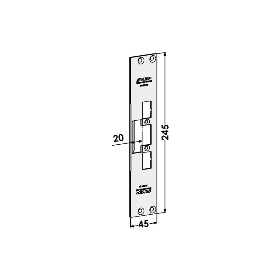 Monteringsstolpe ST4001-20 plan, med Elektrisk låsning,Elektrisk låsning,Elslutbleck monteringsstolpar, Produktinformation Plan stolpe i rostfritt stål för trä- eller metallkarmar. För enkel- och dubbelfallås connect eller modul. Godkänd i högst