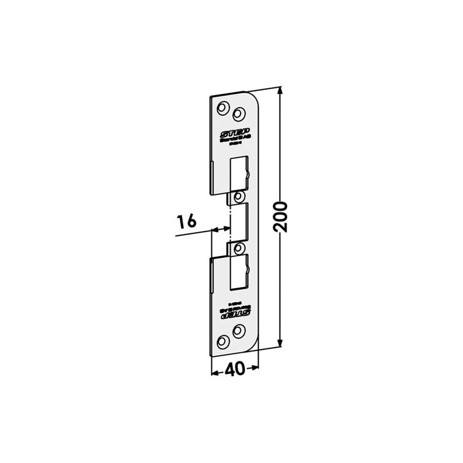 Monteringsstolpe ST4009-16 plan, med Elektrisk låsning,Elektrisk låsning,Elslutbleck monteringsstolpar, Produktinformation Plan stolpe i rostfritt stål för trä- eller metallkarmar. Har samma yttermått som säkerhetsslutbleck 1487-2 för Connect-lås. För enkel-och