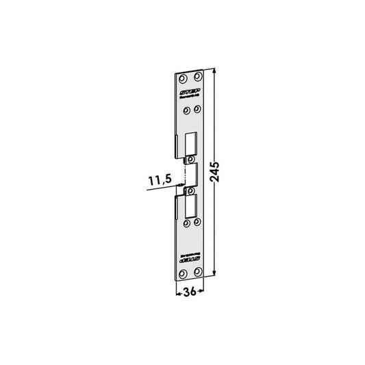 Monteringsstolpe ST6536 plan, med Elektrisk låsning,Elektrisk låsning,Elslutbleck monteringsstolpar, Produktinformation Plan stolpe med plösmått 11,5mm (motsvarar stolpe till STEP25 ST635). Godkänd i högst brandteknisk klass A60/El60/E60. Mått: 245mm x