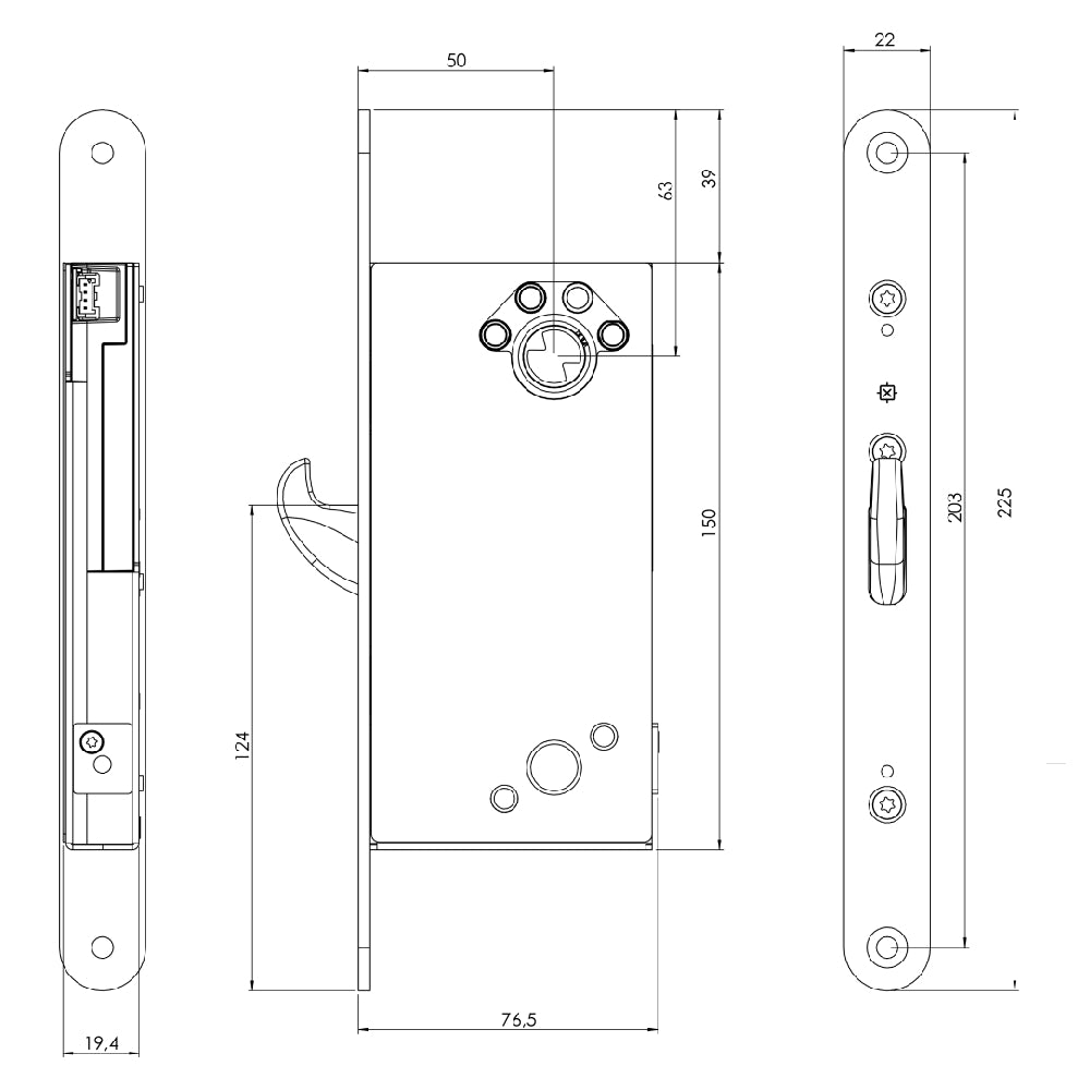 Måttskiss Motorlås ST351S-DN Kpl