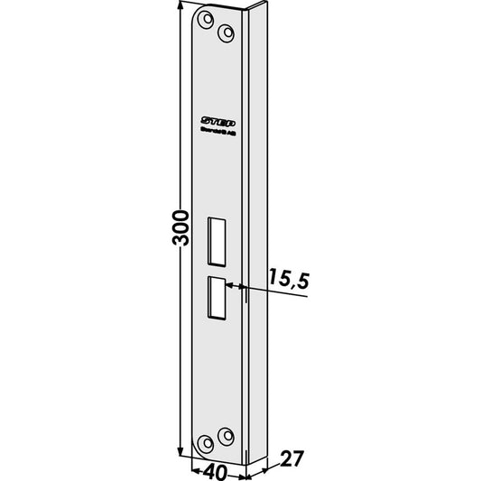 Slutbleck ST802-A vinklad vä, med Elektrisk låsning,Elektrisk låsning,Elslutbleck tillbehör, Produktinformation Mekaniskt slutbleck, vinklad vänster för stolpe ST184. Passar Connect/Fas/Modul. Godkänd i högst brandteknisk klass A60/El60/E60. Mått: 300mm x 40