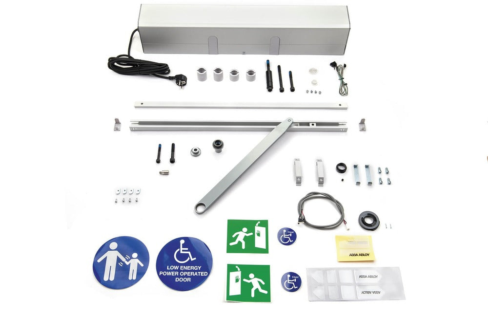 Dörrautomatik SW200 dragande glidarm kpl silver